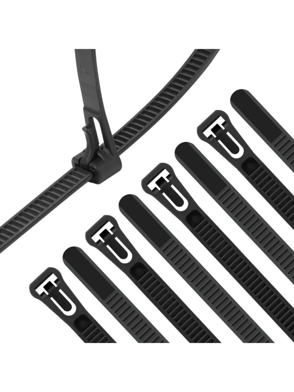 500 PCS Reusable Black Zip Ties - 12" Adjustable Cable Ties for Indoor/Outdoor